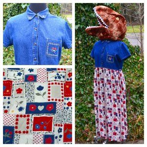 Vintage 90s XL Bobbie Brooks Denim Print Dress